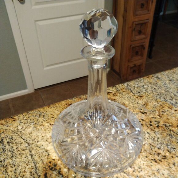 Vintage 24% Lead Crystal Cut Ships Decanter Barware With Stopper Made In Poland - Picture 1 of 9